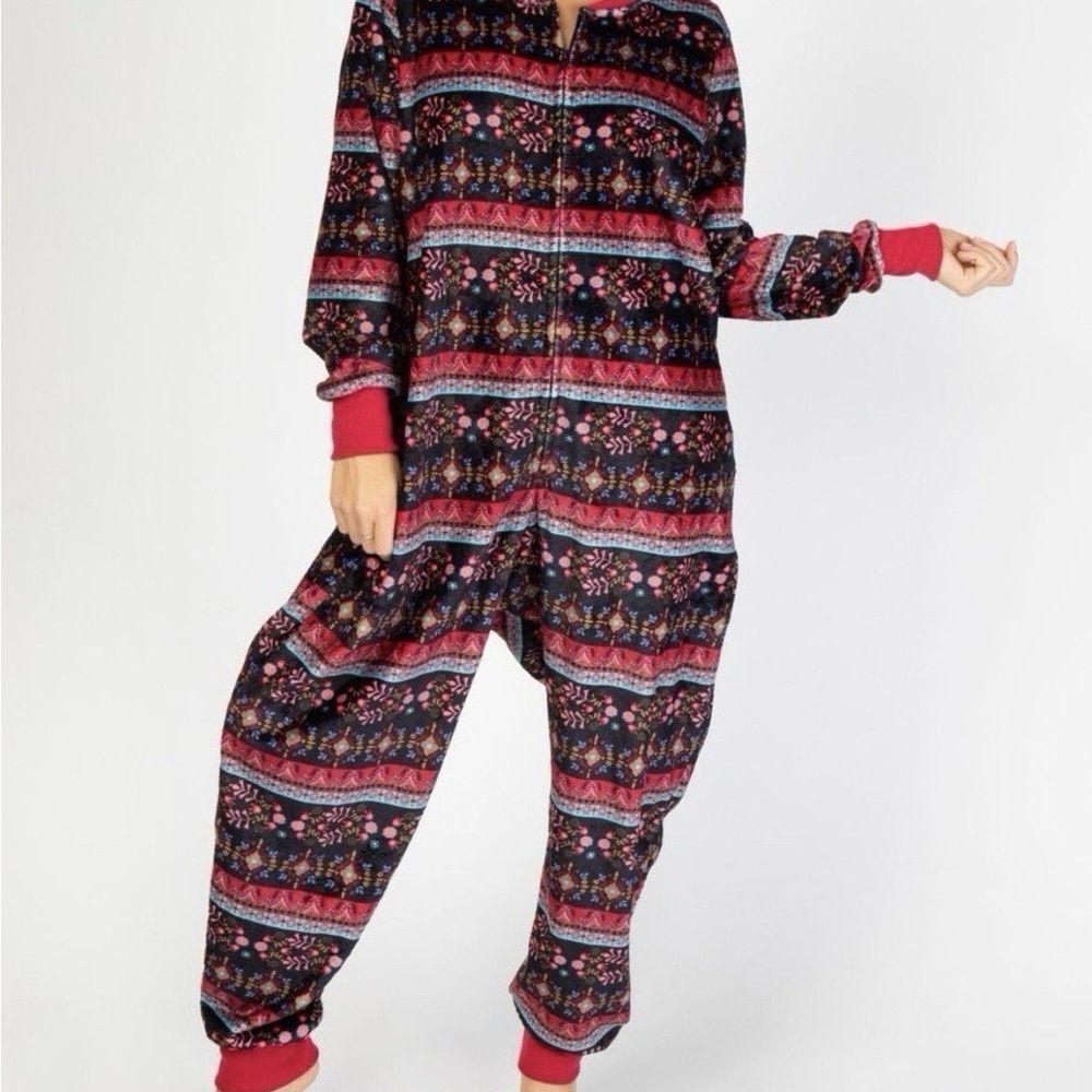 Natural Life Fleece Boho Colorful Patterned Onesie Pajama